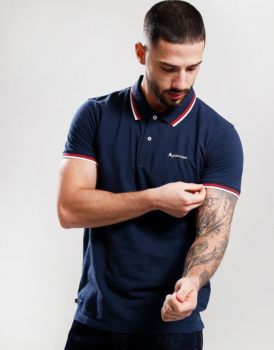 Clothing Aquascutum Polo Shirts | Aquascutum Tipped Polo Shirt Navy (S)