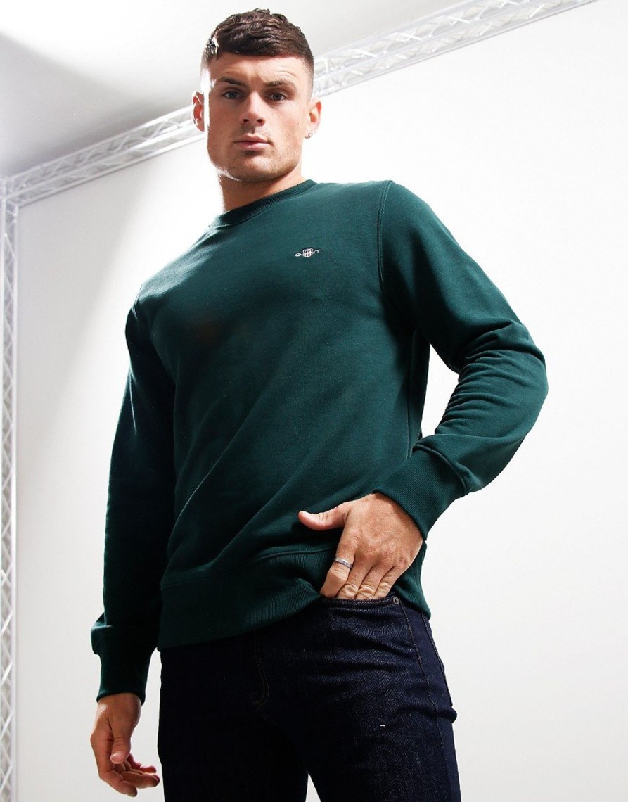 Clothing GANT Sweats | Gant Shield Crew Neck Sweat Tartan Green (M)