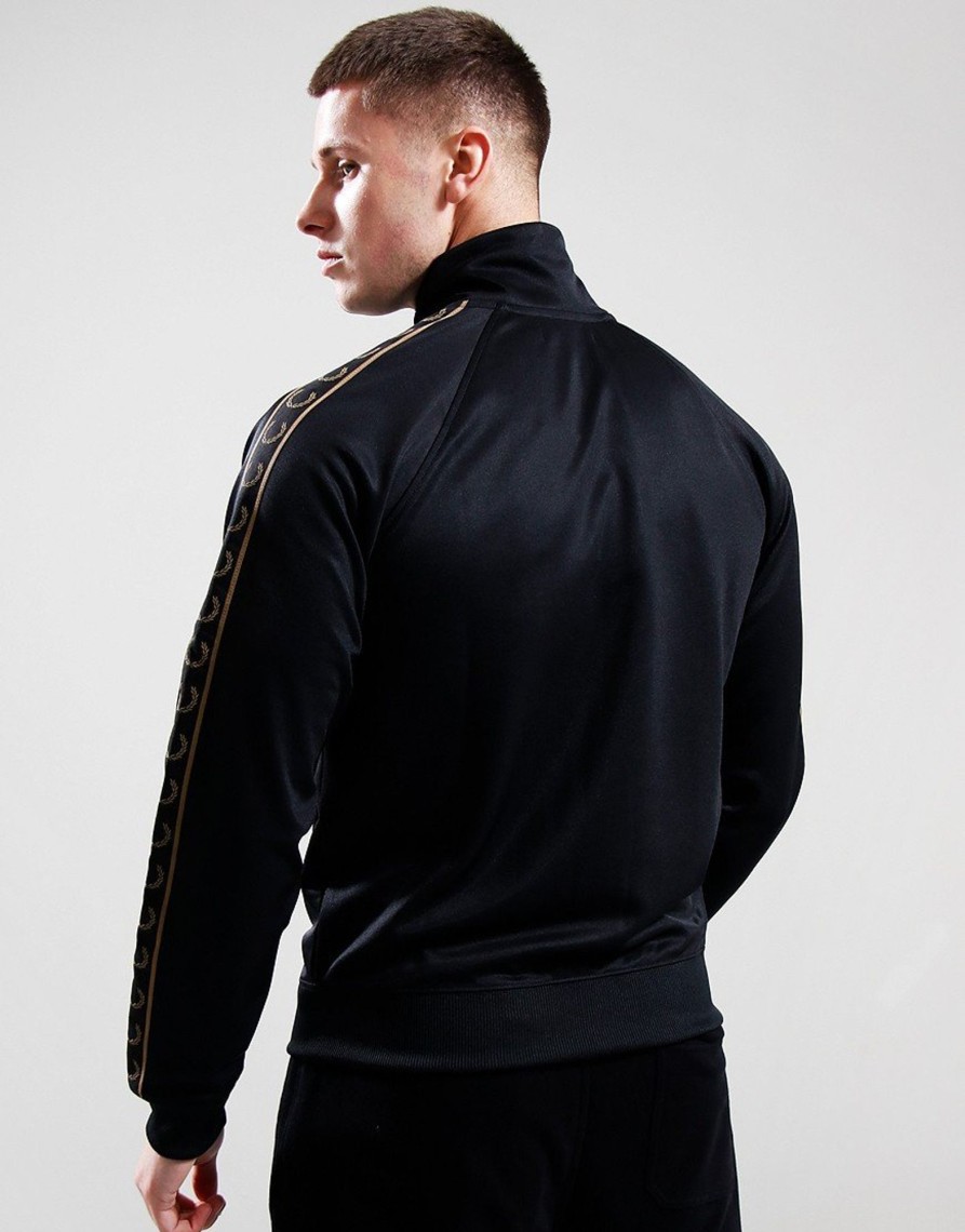 Clothing Fred Perry Track Tops | Fred Perry Contrast Tape Track Top Black/Warm Stone (S)