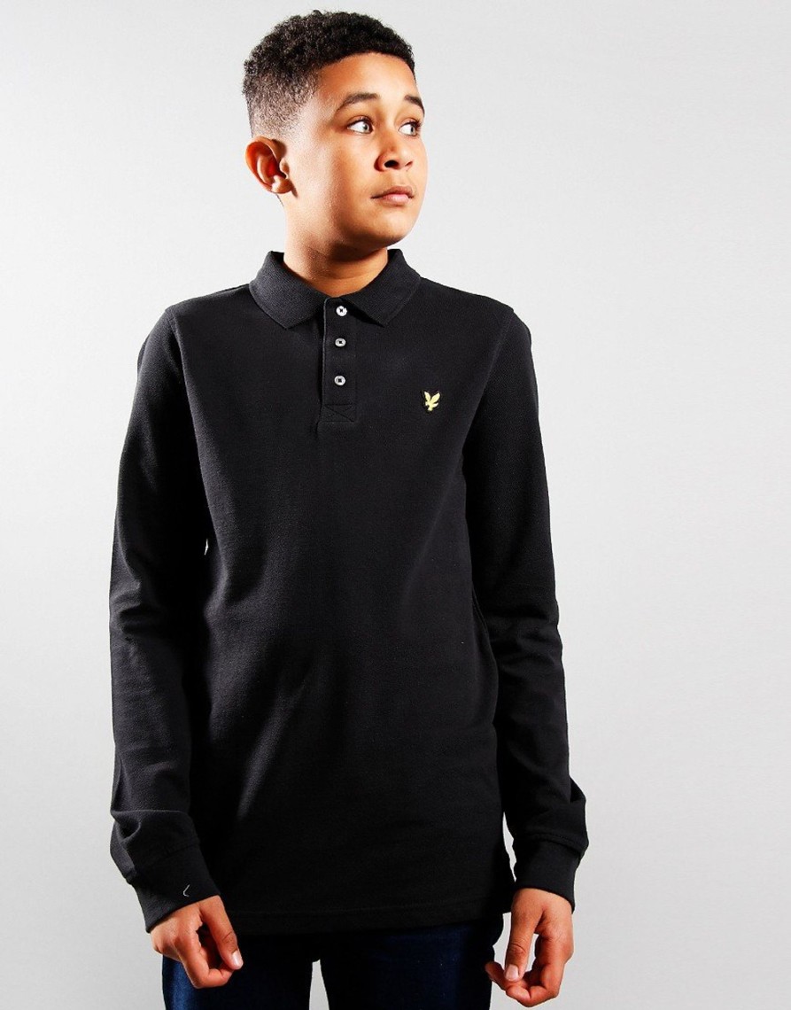 Clothing Lyle & Scott Junior Polo Shirts | Lyle & Scott Junior Heavy Weight Soft Long Sleeve Polo Shirt Black (3/4Yr)