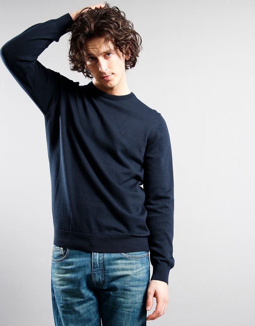 Clothing Barbour Knitwear | Barbour Pima Cotton Crew Neck Knit Navy (S)