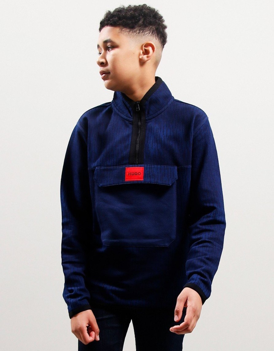 Clothing BOSS Kids Sweats | Hugo Fancy Half Zip Sweat Medievel Blue (16Y)