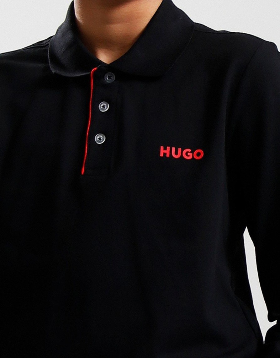 Clothing BOSS Kids Polo Shirts | Hugo Kids Long Sleeve Polo Shirt Black (10Yr)