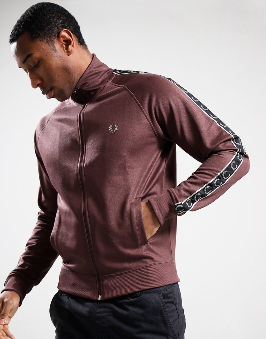 Clothing Fred Perry Track Tops | Fred Perry Contrast Tape Track Top Brick/Grey (S)