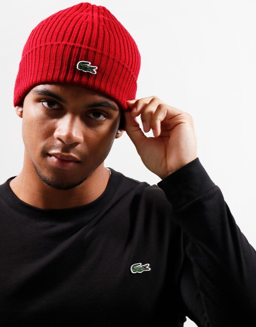 Accessories Lacoste | Lacoste Rib Wool Beanie Bordeaux (O/S)