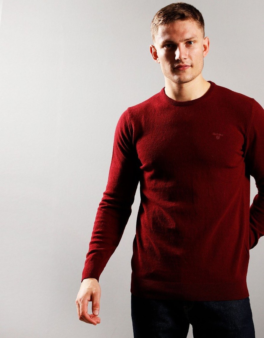 Clothing Barbour Knitwear | Barbour Essential Lambswool Crew Neck Knit Ruby (S)