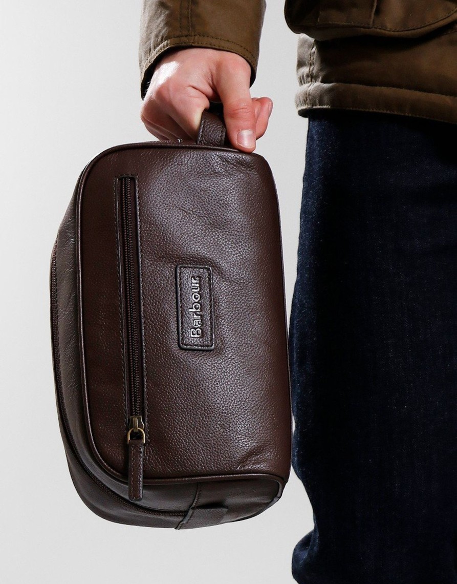 Accessories Barbour | Barbour Leather Washbag Dark Brown (O/S)