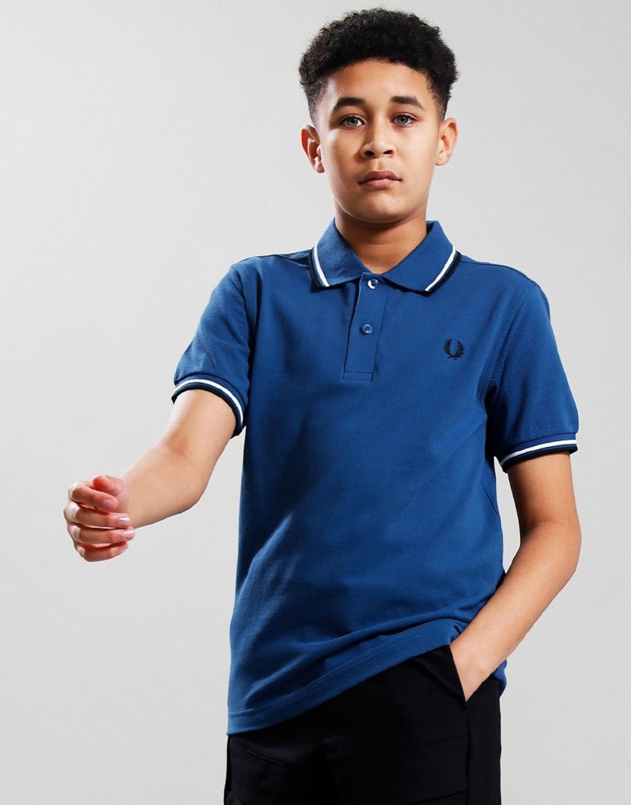 Clothing Fred Perry Polo Shirts | Fred Perry Kids Twin Tipped Polo Shirt Midnight Blue/Snow White/Black (5/6Yr)