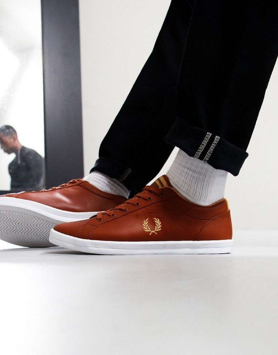 Footwear Fred Perry | Fred Perry Baseline Leather Trainers Tan (Uk7)