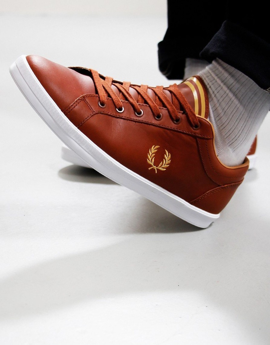 Footwear Fred Perry | Fred Perry Baseline Leather Trainers Tan (Uk7)