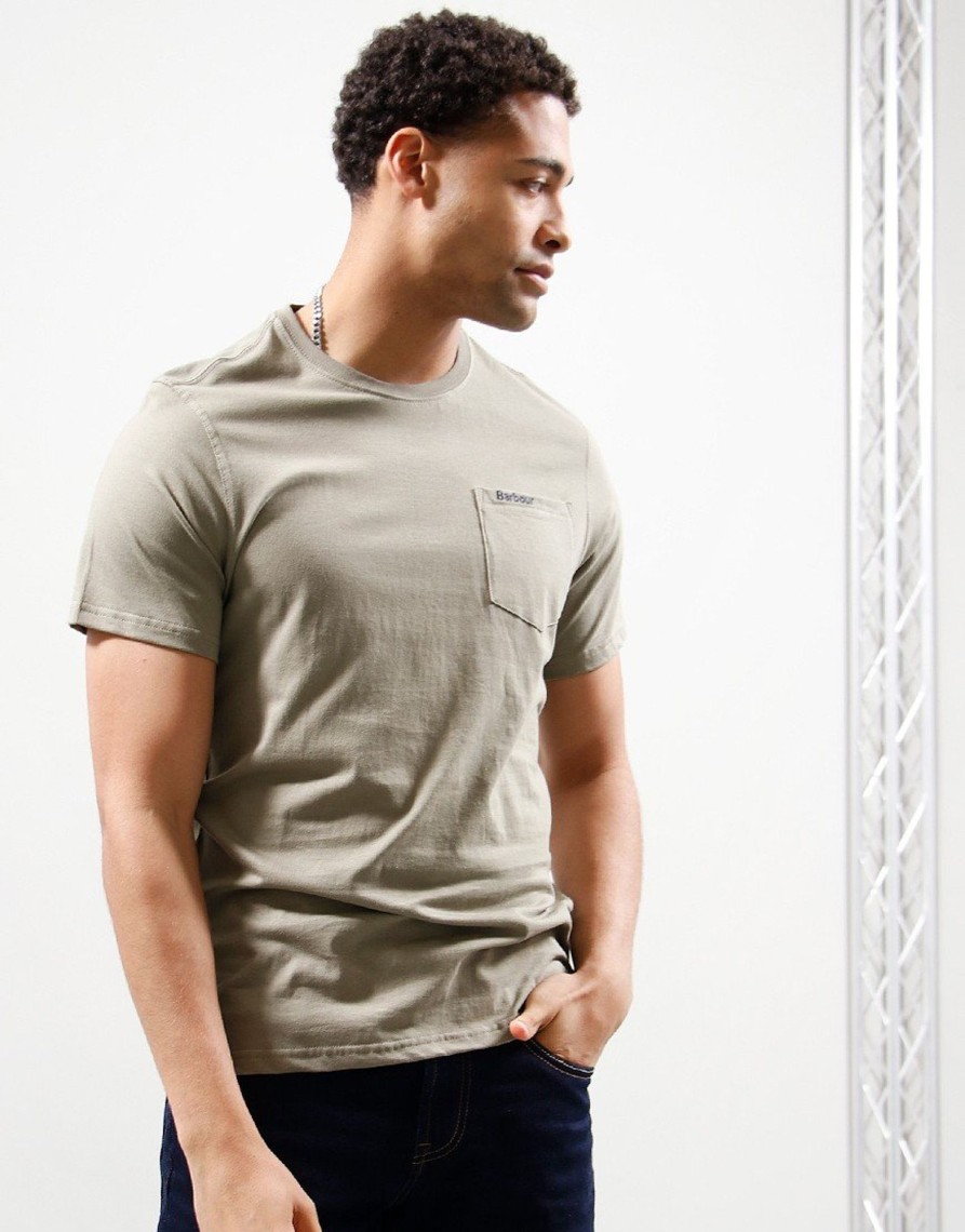 Clothing Barbour T-Shirts | Barbour Langdon Bleached T-Shirt Olive (S)