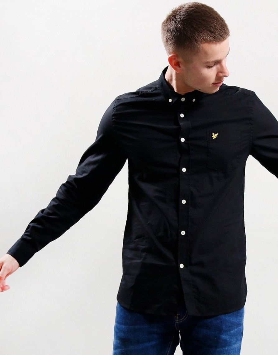 Clothing Lyle & Scott Shirts | Lyle & Scott Light Weight Long Sleeve Oxford Shirt Jet Black (S)