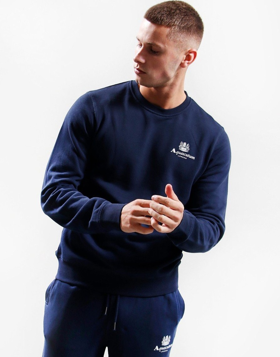 Clothing Aquascutum Sweats | Aquascutum Small Logo Crew Sweat Navy (S)