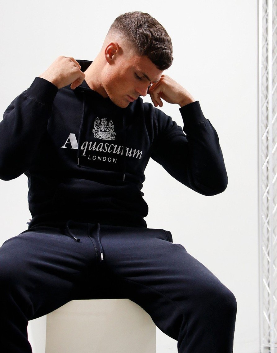 Clothing Aquascutum Sweats | Aquascutum Large Logo Hoodie Black (S)