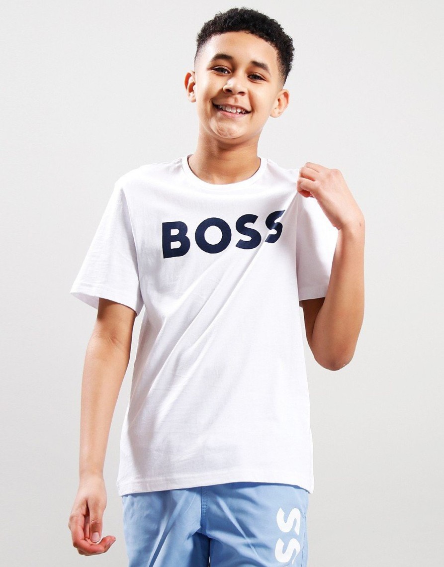 Clothing BOSS Kids T-Shirts | Boss Kids Large Logo T-Shirt Blanc (4Yr)