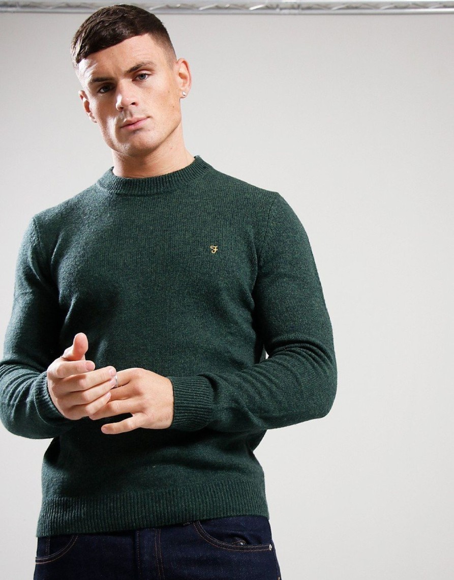 Clothing Farah Knitwear | Farah Birchall Crew Knit Evergreen (S)