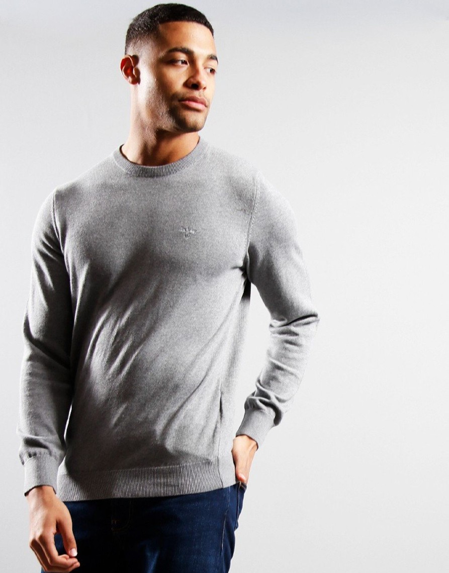 Clothing Barbour Knitwear | Barbour Pima Cotton Crew Neck Knit Grey (S)