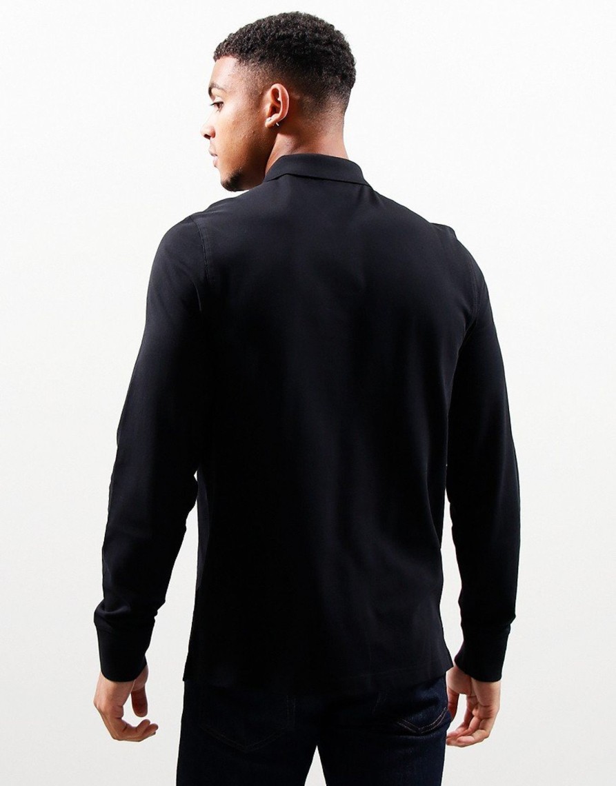 Clothing GANT Polo Shirts | Gant Shield Long Sleeve Pique Polo Shirt Black (M)