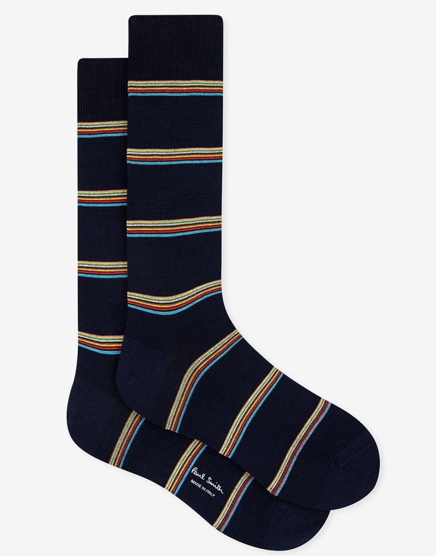 Accessories Paul Smith | Paul Smith Signature Block Stripe Sock 47 Navy (O/S)