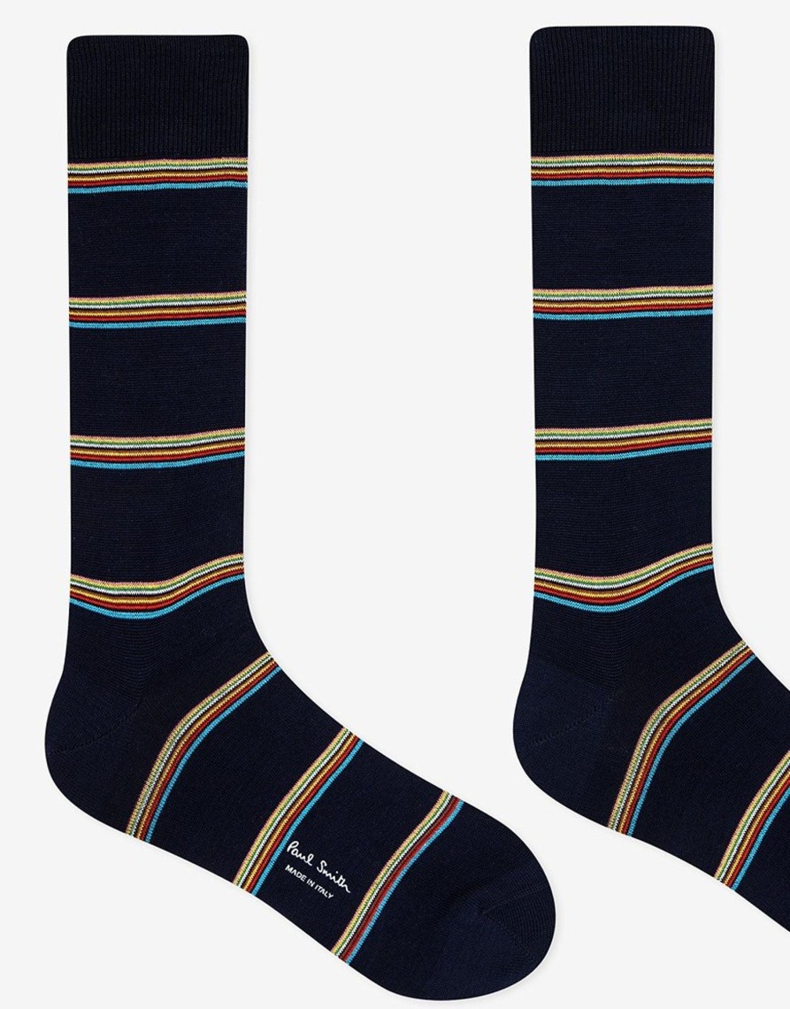 Accessories Paul Smith | Paul Smith Signature Block Stripe Sock 47 Navy (O/S)