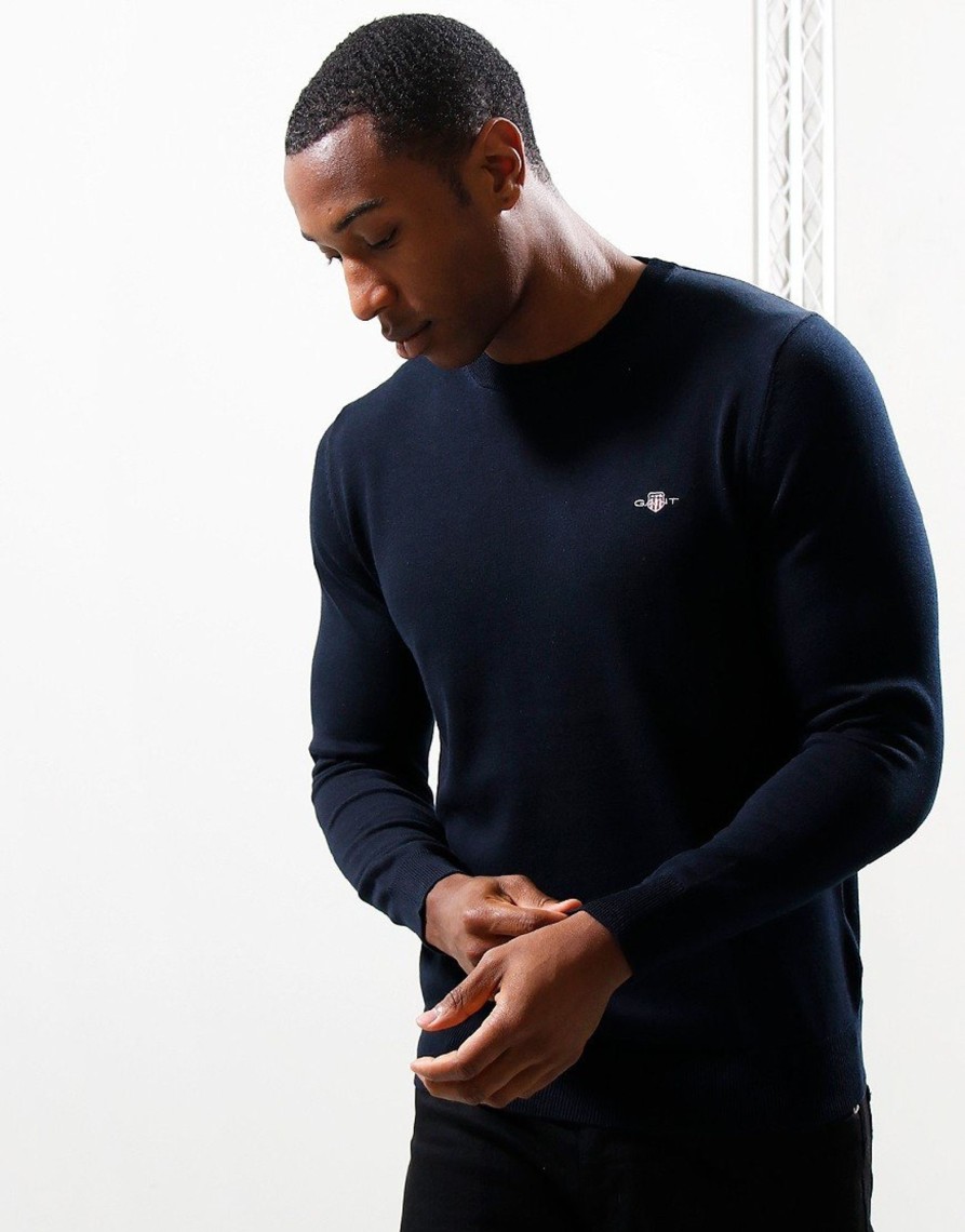 Clothing GANT Knitwear | Gant Cotton C-Neck Knit Evening Blue (M)