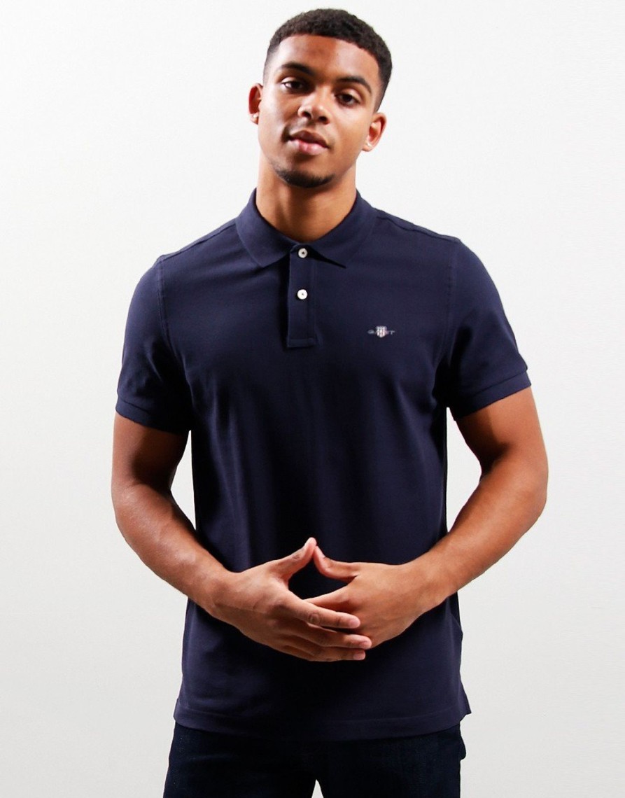 Clothing GANT Polo Shirts | Gant Regular Shield Pique Polo Shirt Evening Blue (S)