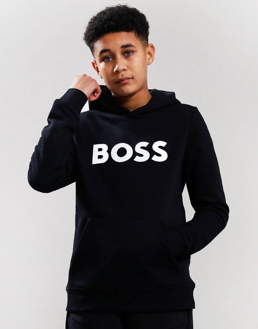 Clothing BOSS Kids Sweats | Boss Kids Large Logo Hoodie Black (10Yr)