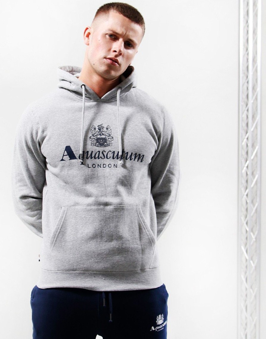 Clothing Aquascutum Sweats | Aquascutum Large Logo Hoodie Grey Melange (S)