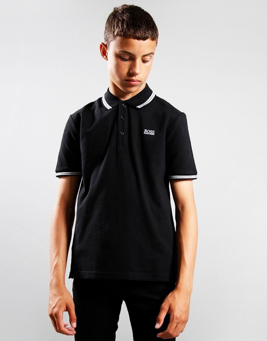 Clothing BOSS Kids Polo Shirts | Boss Kids Cotton Pique Polo Shirt Black (4Yr)