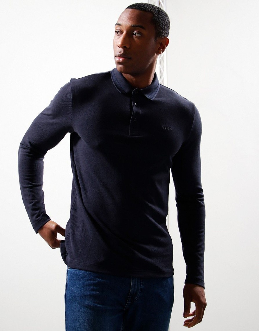 Clothing BOSS Polo Shirts | Boss Plisy Long Sleeve Polo Shirt Dark Blue (S)