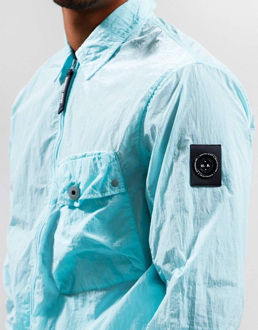 Clothing Marshall Artist Overshirts | Marshall Artist Krinkle Nylon Pocket Overshirt Cyan (Xs)