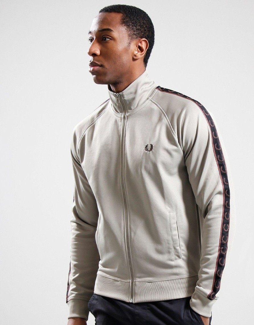 Clothing Fred Perry Track Tops | Fred Perry Contrast Tape Track Top Grey/Brick (S)