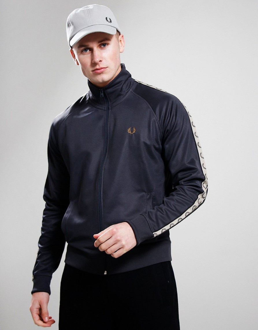 Clothing Fred Perry Track Tops | Fred Perry Contrast Tape Track Top Anchor Grey/Black (S)