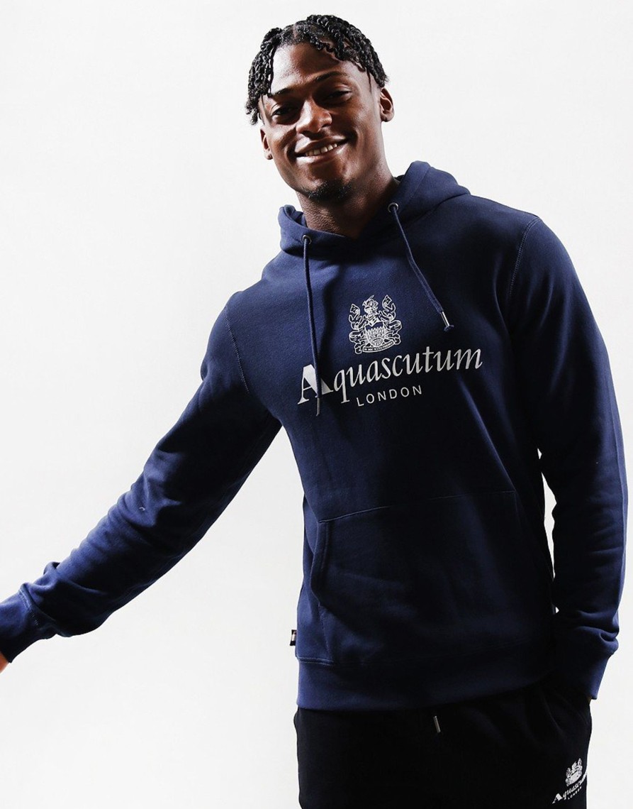 Clothing Aquascutum Sweats | Aquascutum Large Logo Hoodie Navy (S)