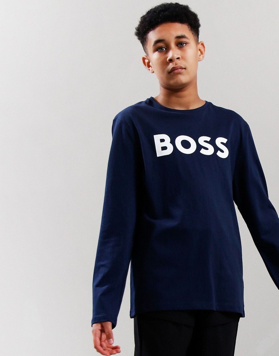 Clothing BOSS Kids T-Shirts | Boss Kids Logo Long Sleeve T-Shirt Navy (10Yr)