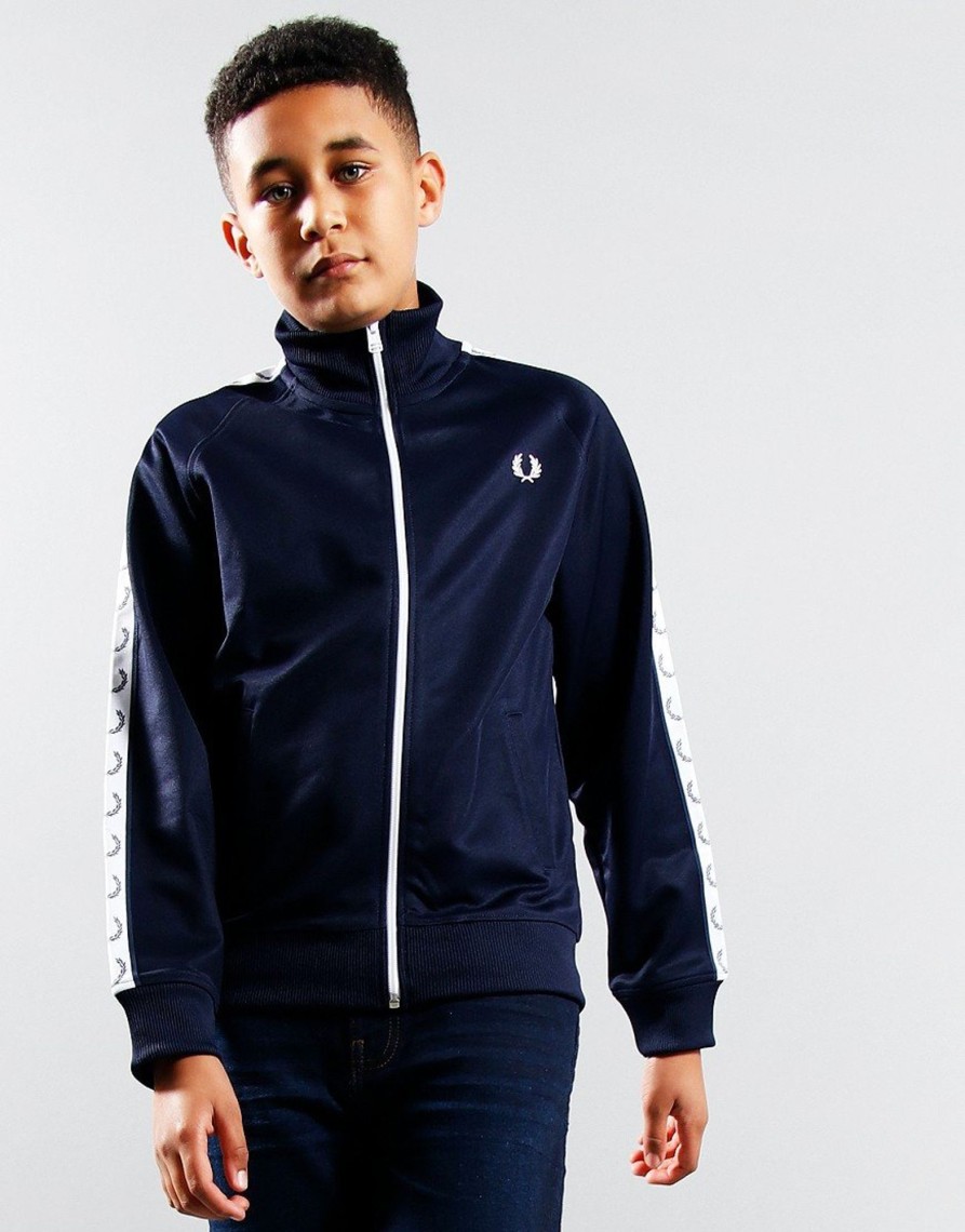 Clothing Fred Perry Kids Track Tops | Fred Perry Kids Taped Track Top Carbon Blue (5/6Yr)